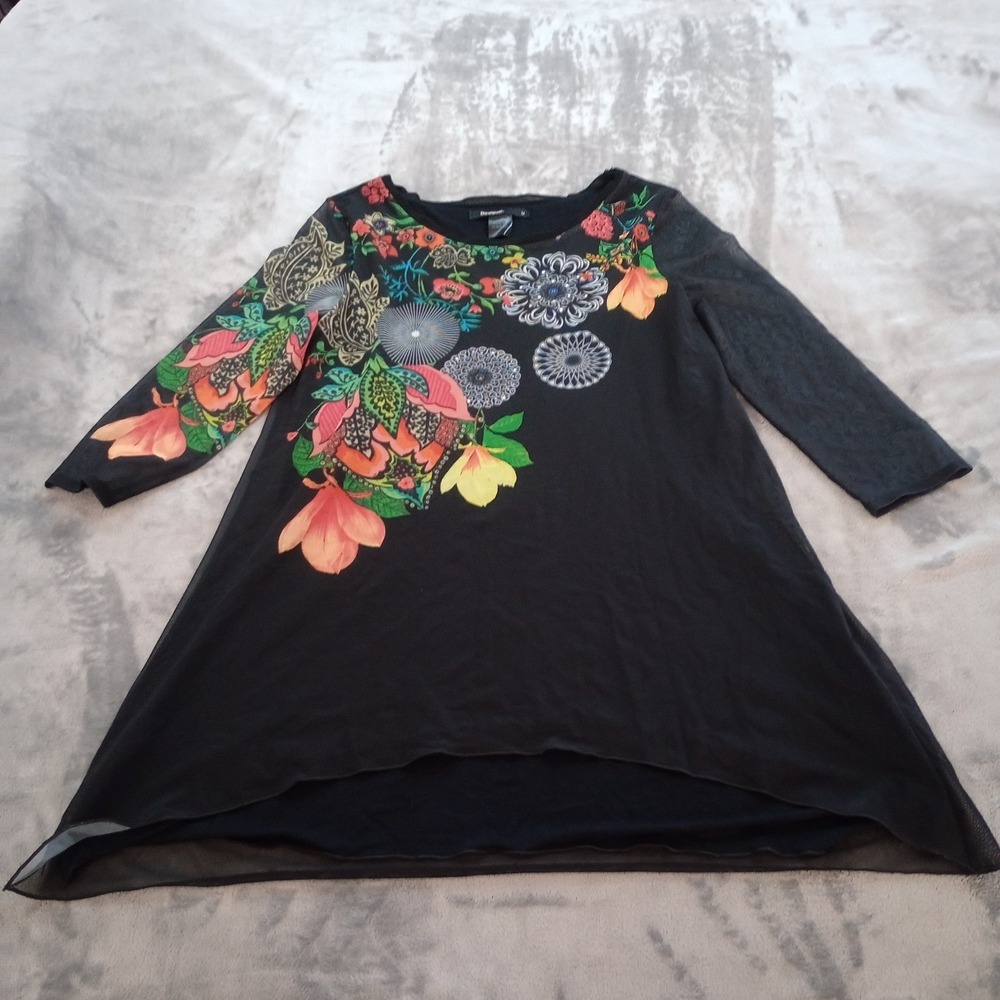 Desigual Womens‎ Floral Tunic Top Size Medium 3/4 Sleeve Boho Artsy Fairycore - Picture 2 of 16